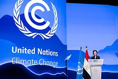 한화진 환경부 장관이 지난 15일(현지시간) 이집트 샤름 엘 셰이크 국제컨벤션센터에서 개최된 제27차 유엔기후변화협약 당사국 총회(COP27) 고위급 회의 기조연설에서 탄소중립 의지를 표명하고 있다 