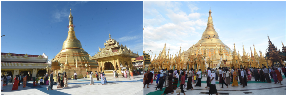 <더딘쥿 기념 쉐다곤 파고다를 방문한 미얀마 사람들 - 출처 : 통신원 촬영>