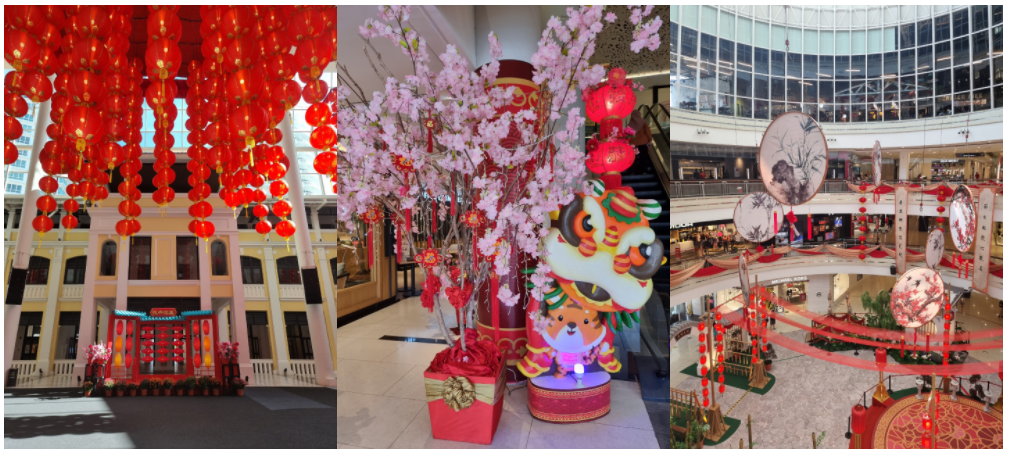 <2022 새해를 맞아 홍등과 화려한 꽃장식으로 가득한 말레이시아 백화점 - 출처: 통신원 촬영>