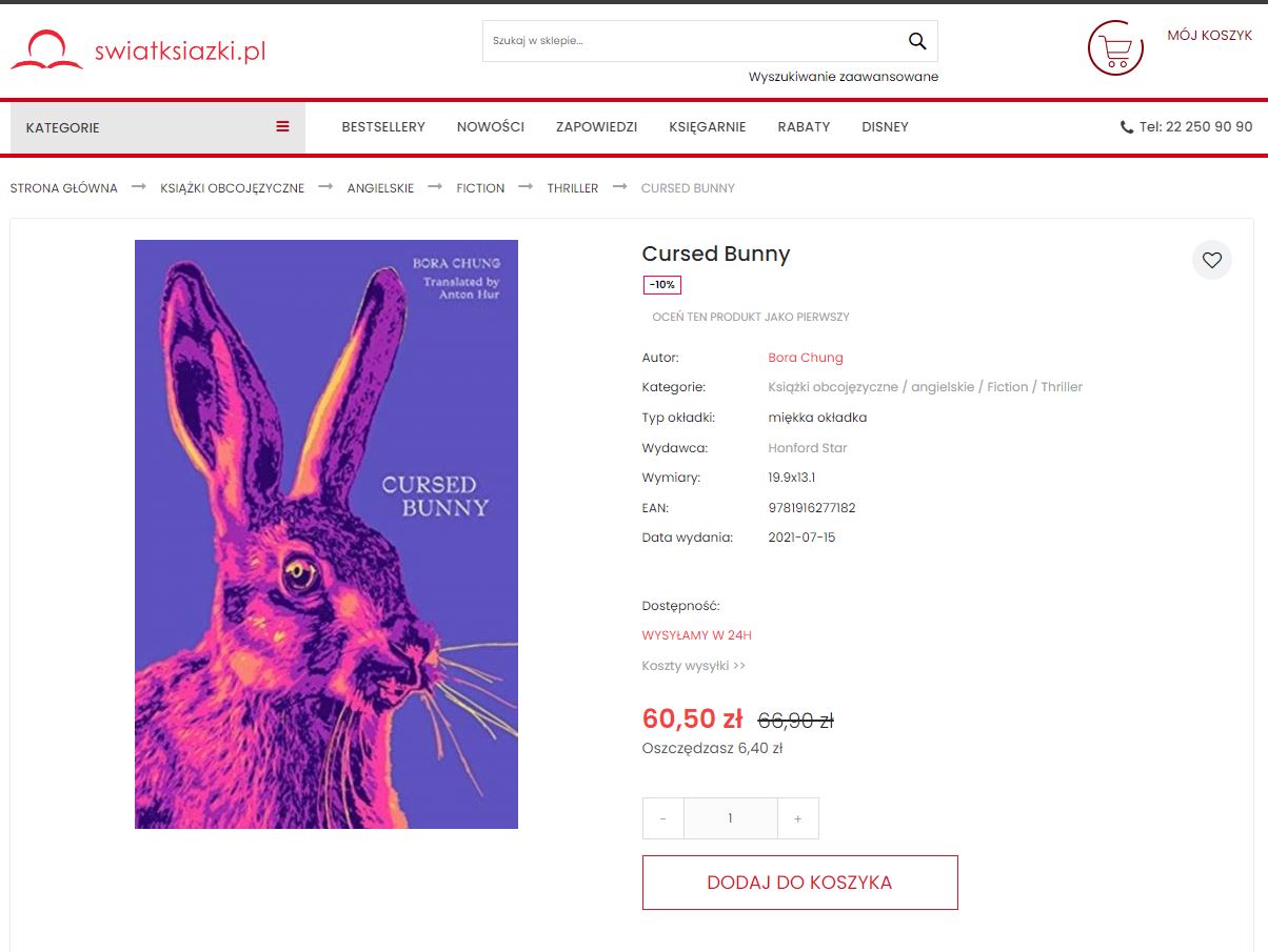 <폴란드 온라인 서점에서 판매중인 정보라 작가의 <저주토끼> – 출처: siwatksiazki.pl>