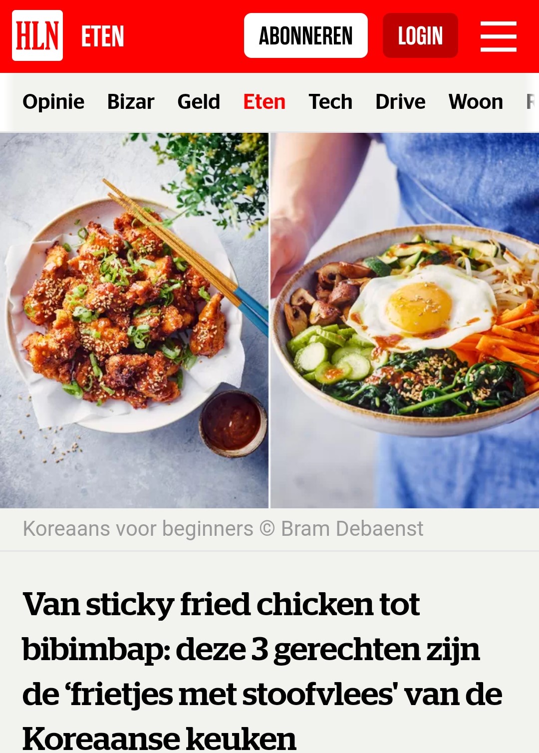 <벨기에 일간지에 실린 비빔밥 – 출처 : 헛 라트스터 뉘우스>