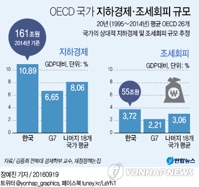 한국 지하경제 규모 GDP의 10%…조세회피 55조 달해